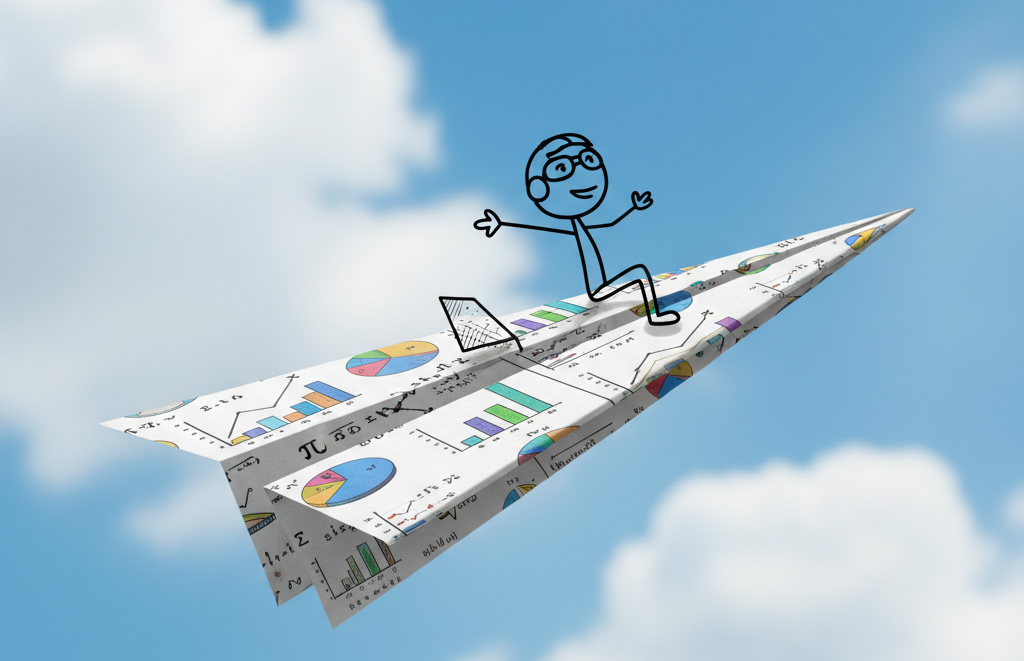 stick riding paper airplane